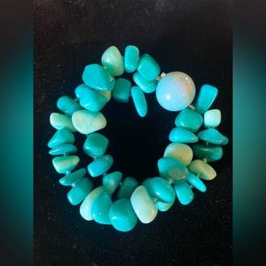 Vintage Chunky Turquoise Stone Two Strand Stretch Bracelet